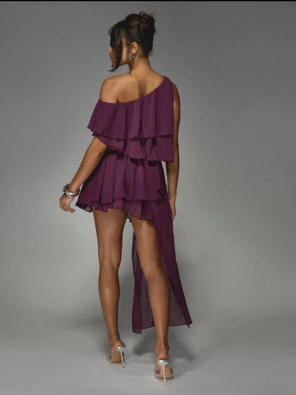 NWOT Off-Shoulder Asymmetrical Ruffle Dress - Picture 2 of 5